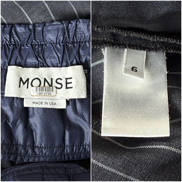 MONSE Double Waistband High Rise Pinstripe Virgin Wool Pleated Wide Leg Pants 6 - Picture 8 of 10
